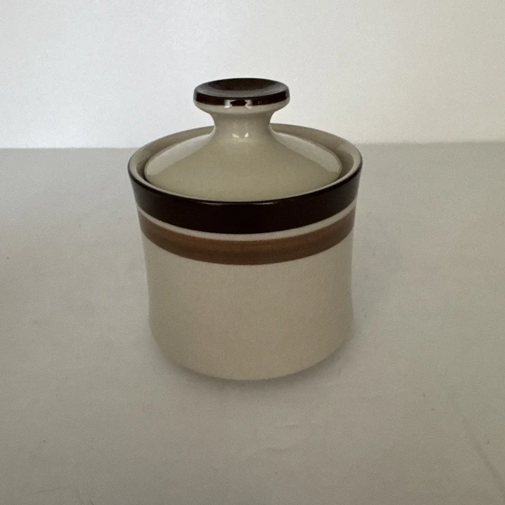 Trend‎ Choc Creamer & Sugar Bowl with Lid Stone Ware Japan 3 Piece Set Vintage